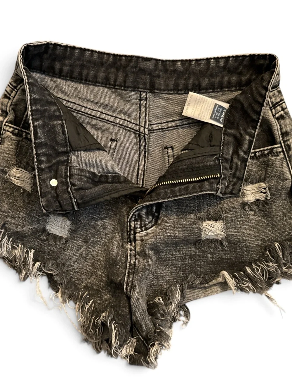 SHEIN Washed Black Distressed High-Rise Denim Shorts